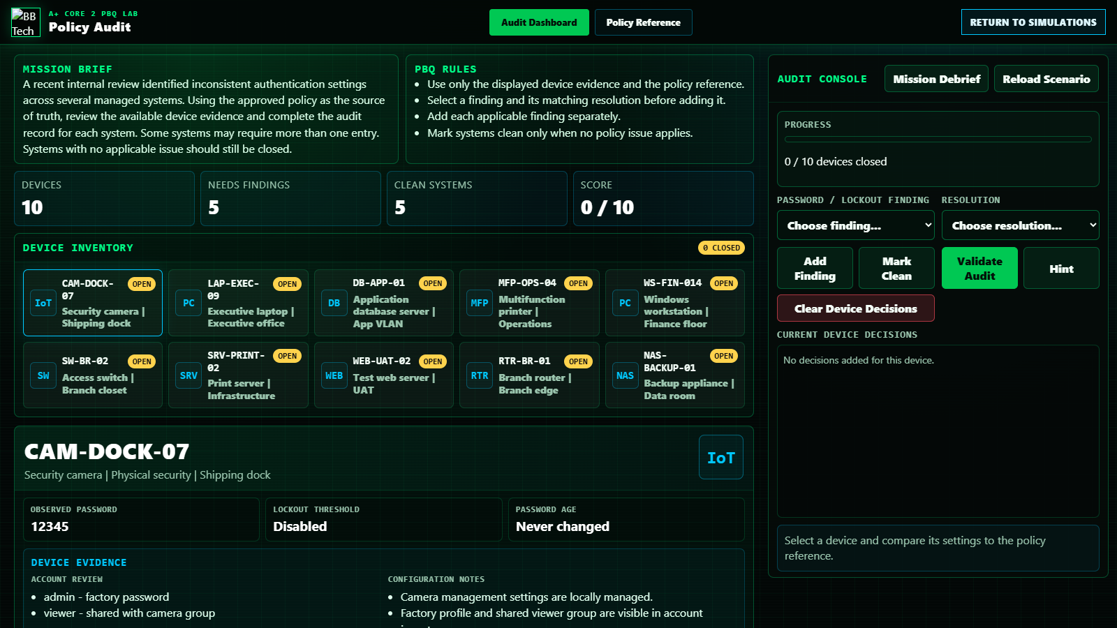 A+ Core 2 Password Policy Audit PBQ Lab