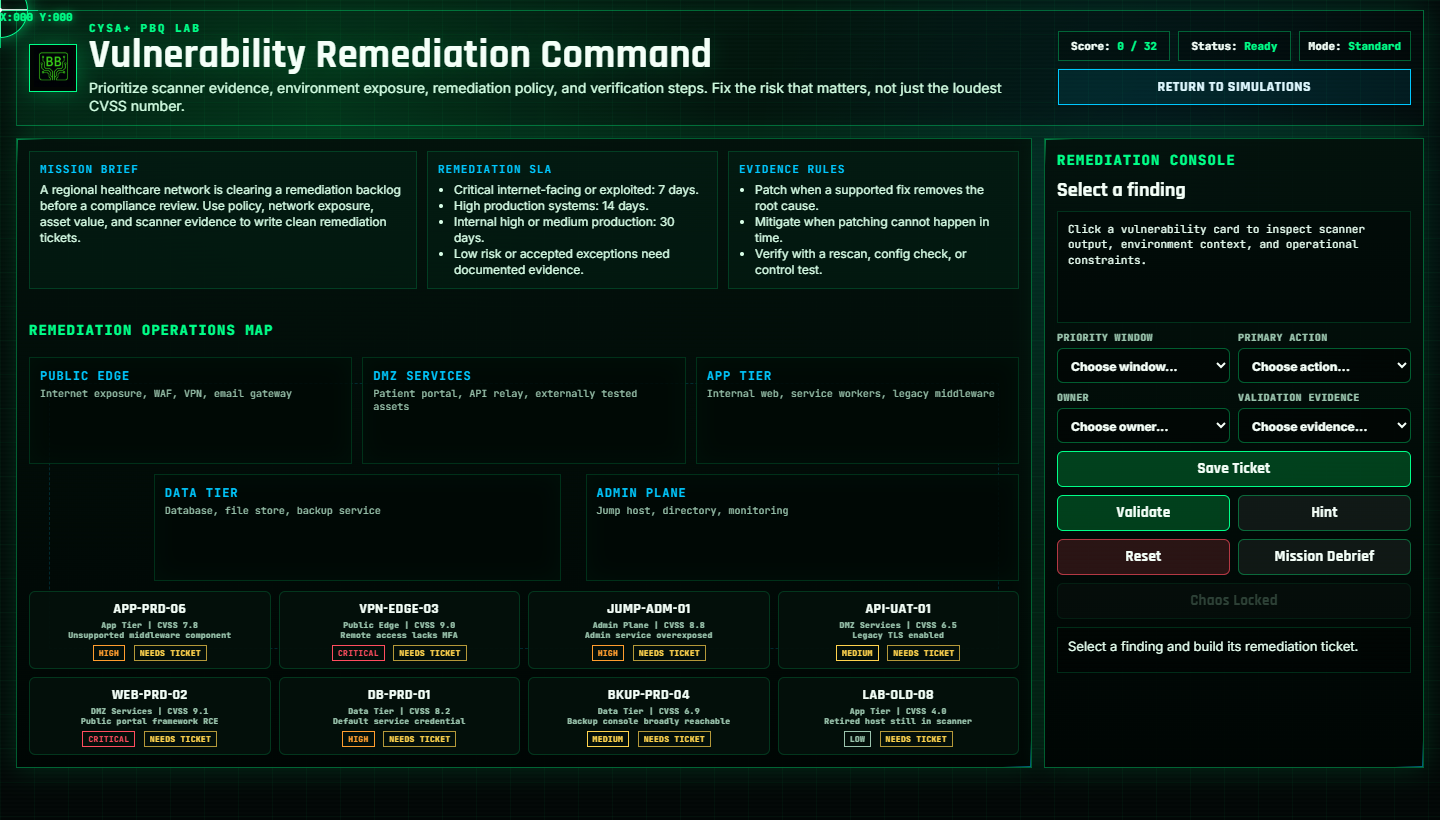 Vulnerability Remediation Command lab console
