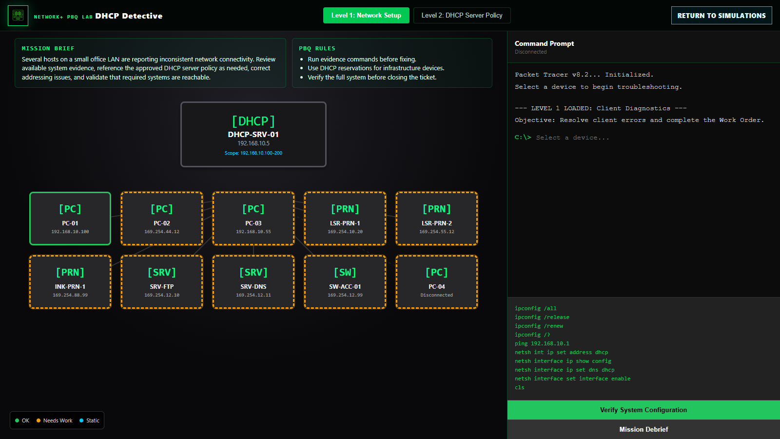 DHCP Detective Network+ PBQ lab